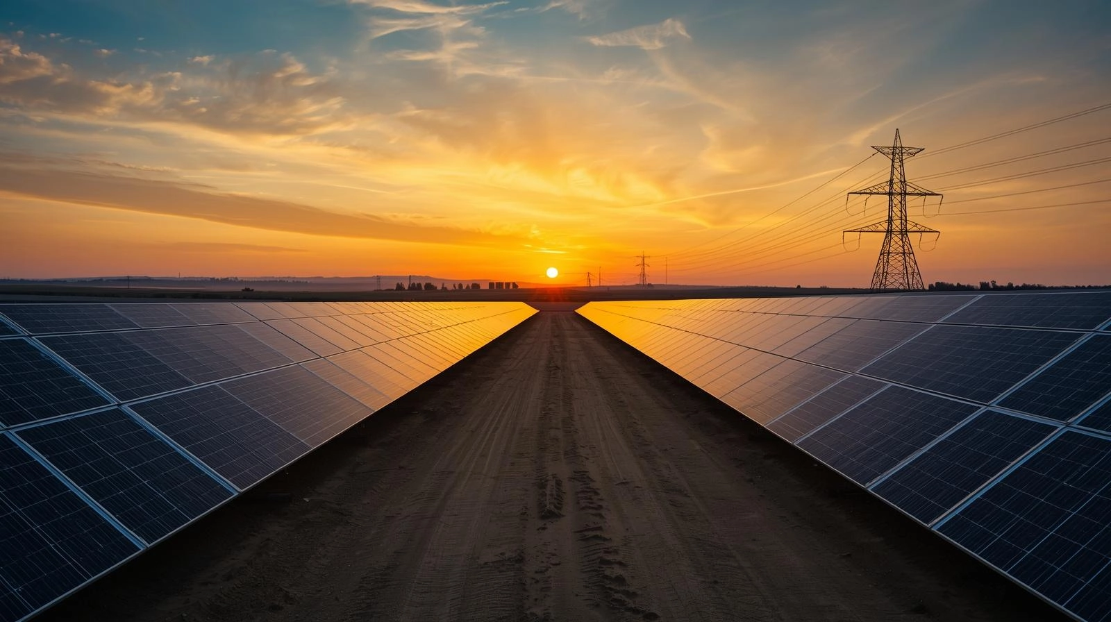 Solar panels at sunset